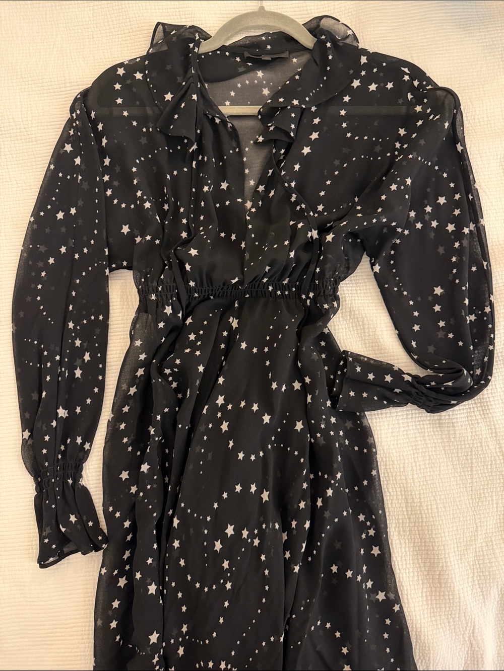 Maje Black Star-Print Long Sleeve Maxi Dress